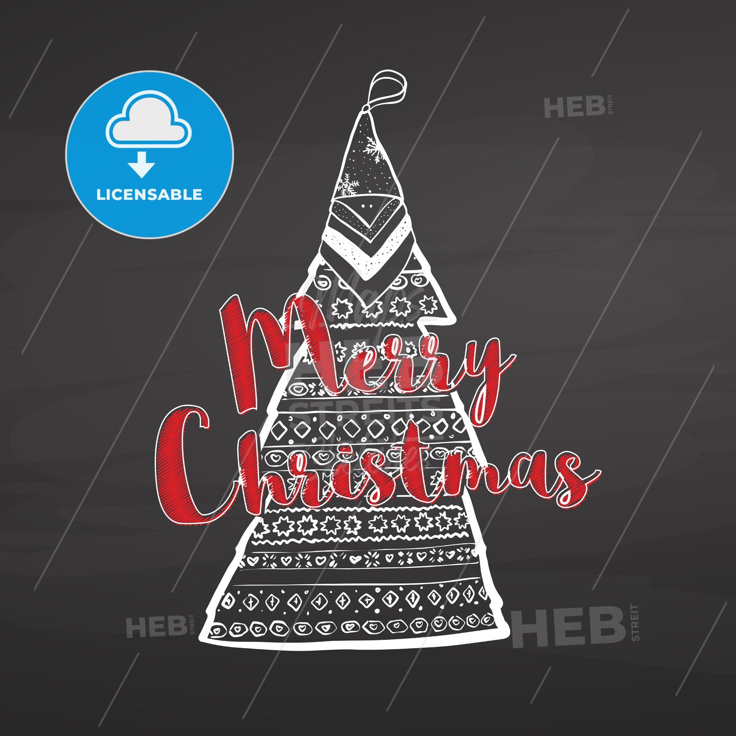 Merry Christmal and ornamental tree on chalkboard – instant download