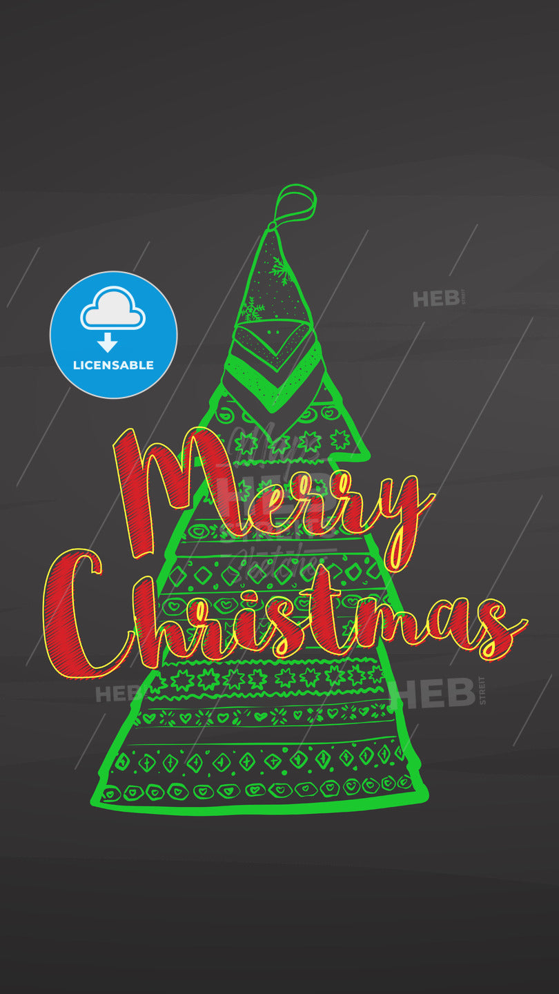 Merry Christmas Letters and tree on chalkboard – instant download