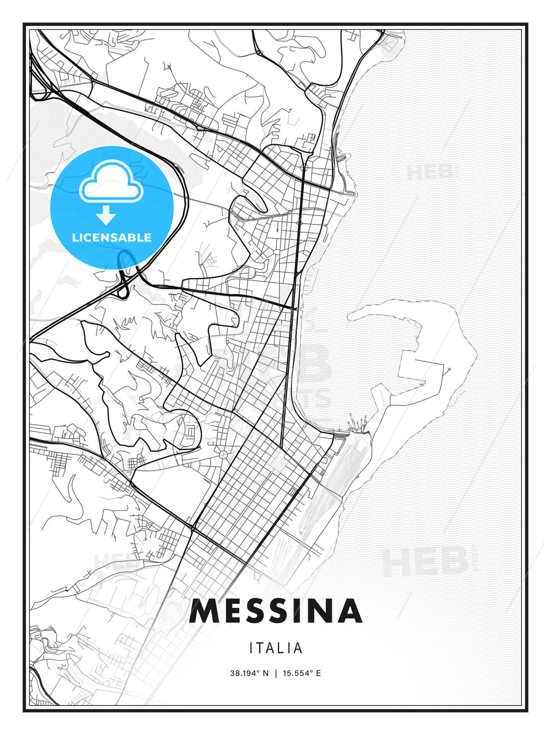 Messina, Italy, Modern Print Template in Various Formats - HEBSTREITS Sketches