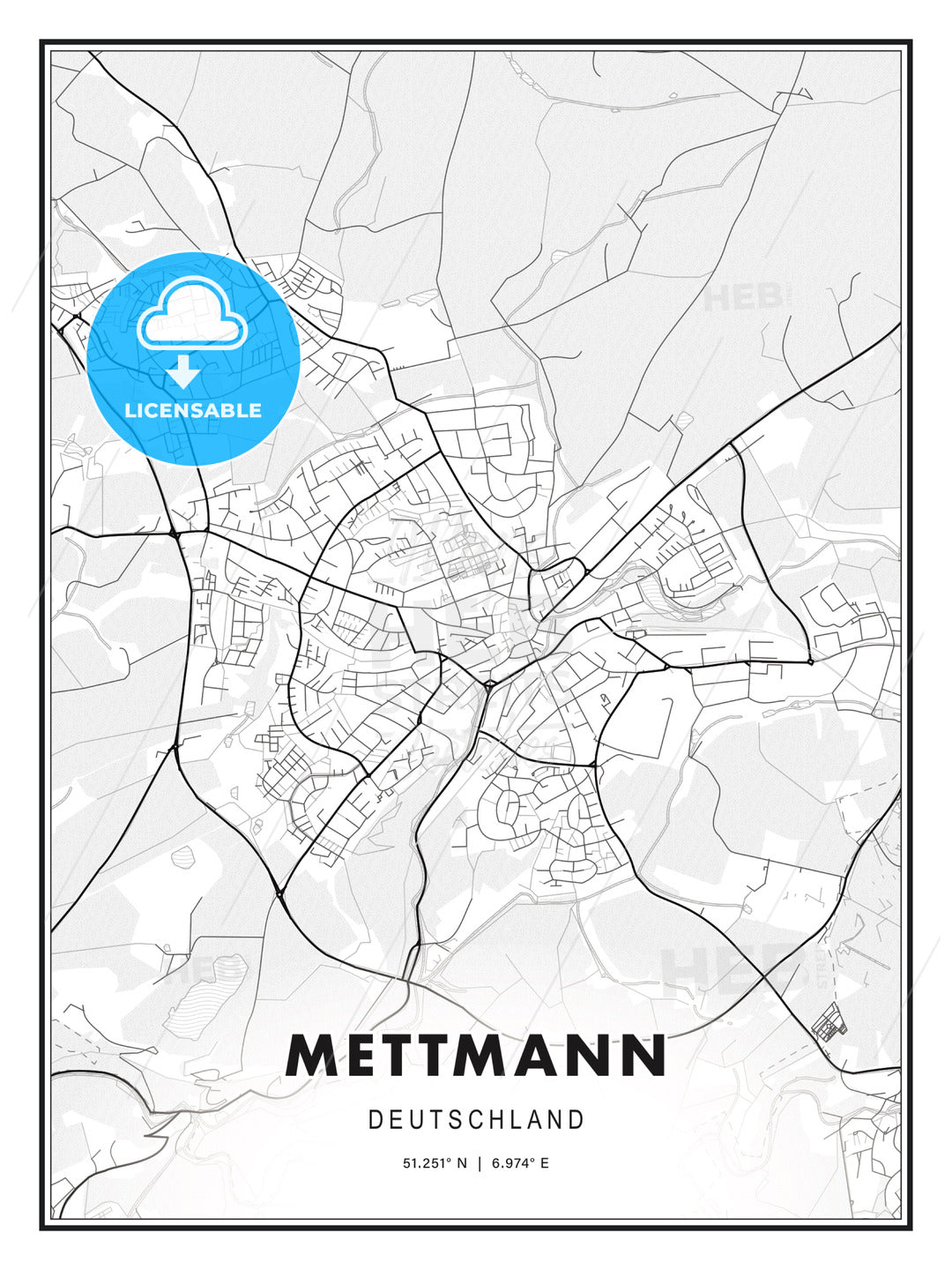 Mettmann, Germany, Modern Print Template in Various Formats - HEBSTREITS Sketches