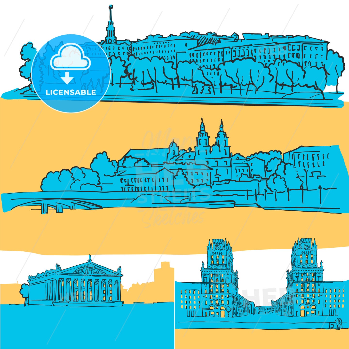Minsk Belarus Colored Landmarks – instant download