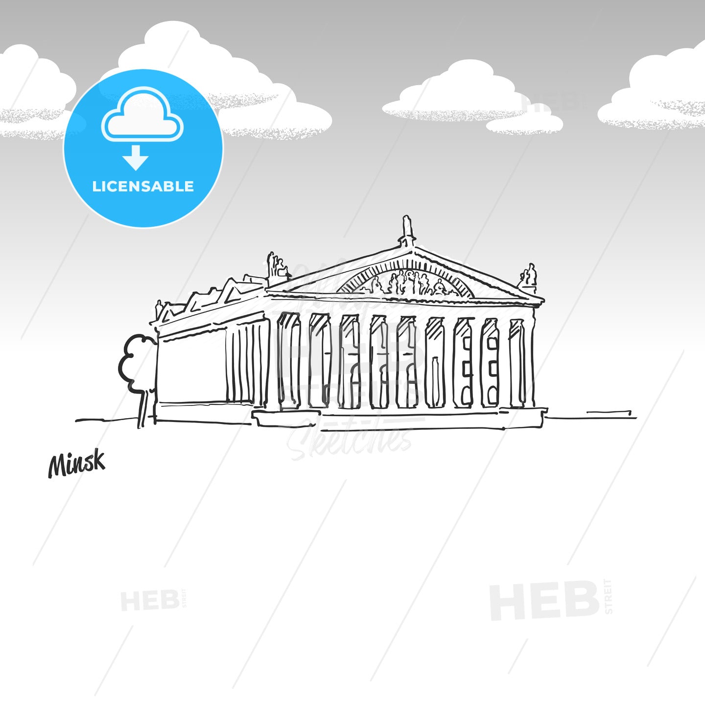 Minsk, Belarus famous landmark sketch – instant download