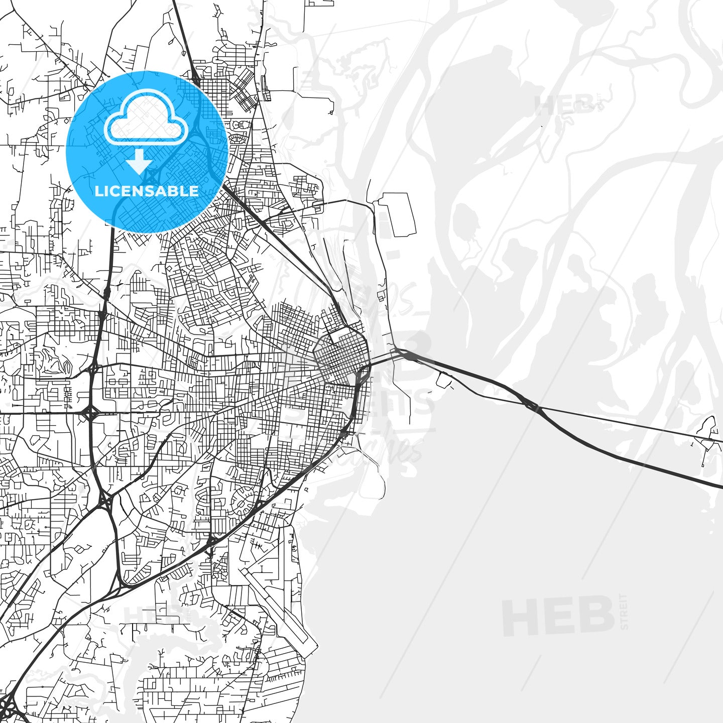 Mobile, Alabama - Area Map - Light