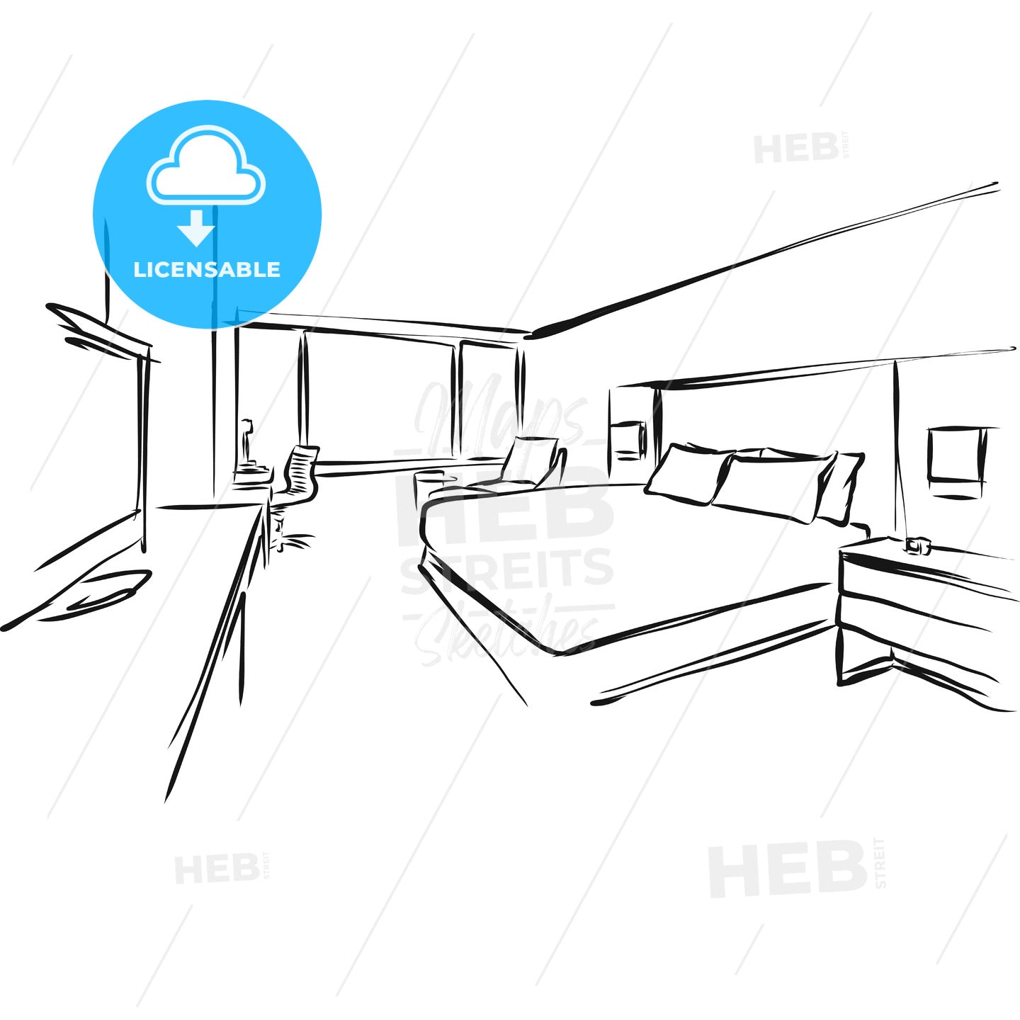 Modern Hotel Room Kig Size Bed – instant download