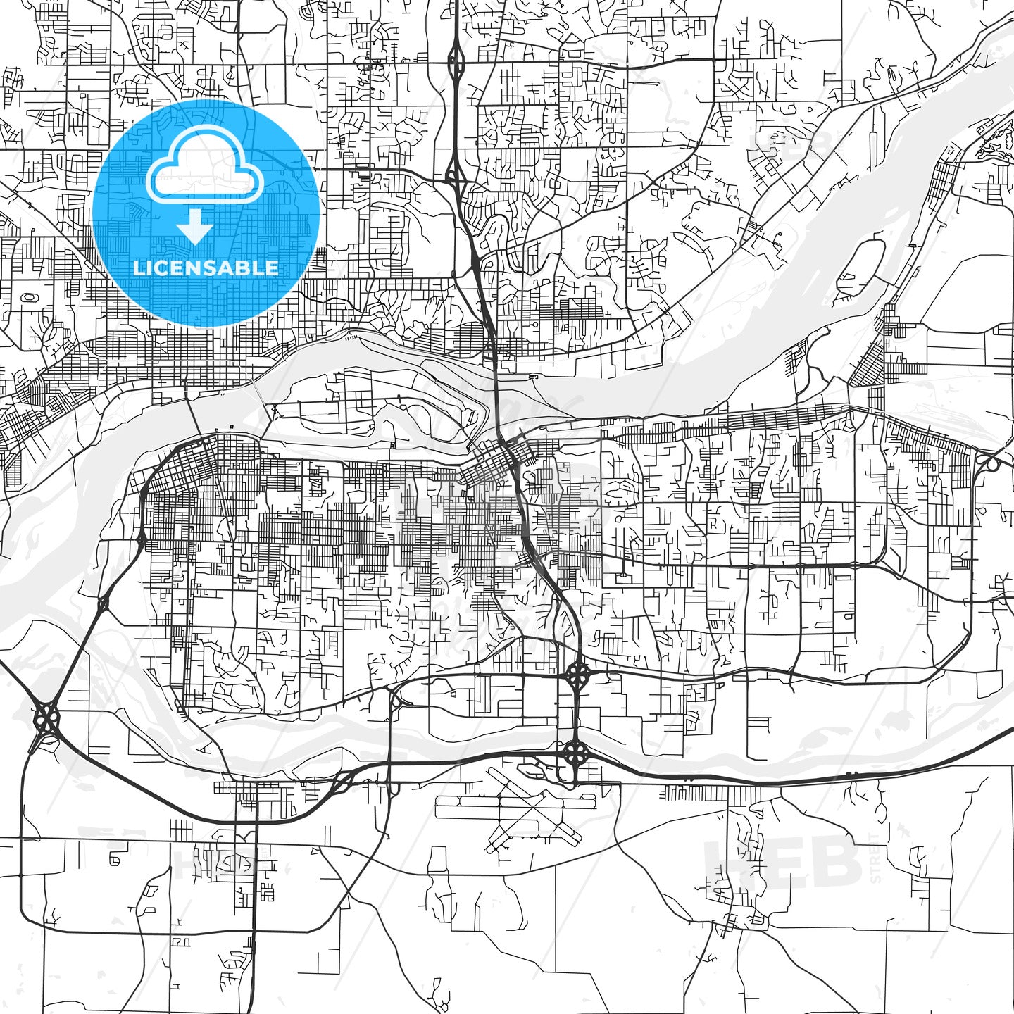 Moline, Illinois - Area Map - Light
