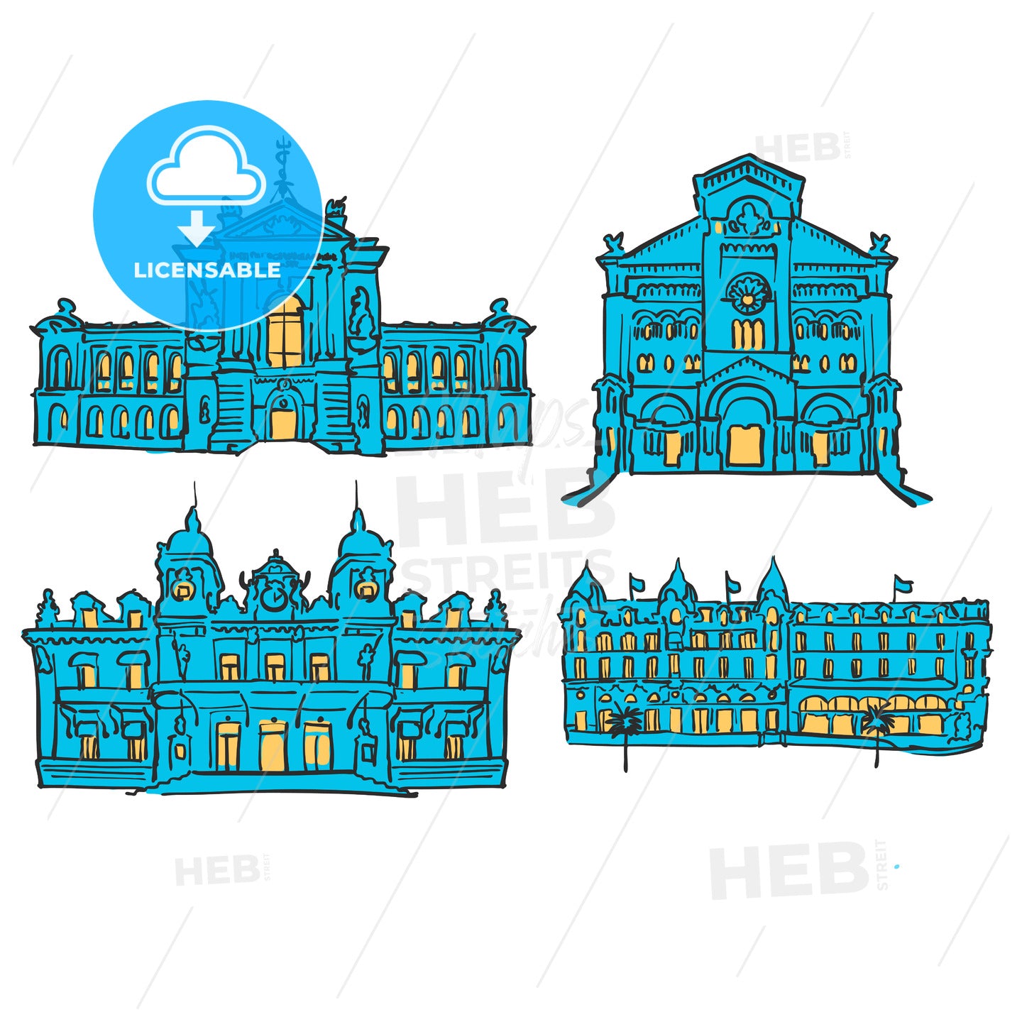 Monaco, Colored Landmarks – instant download
