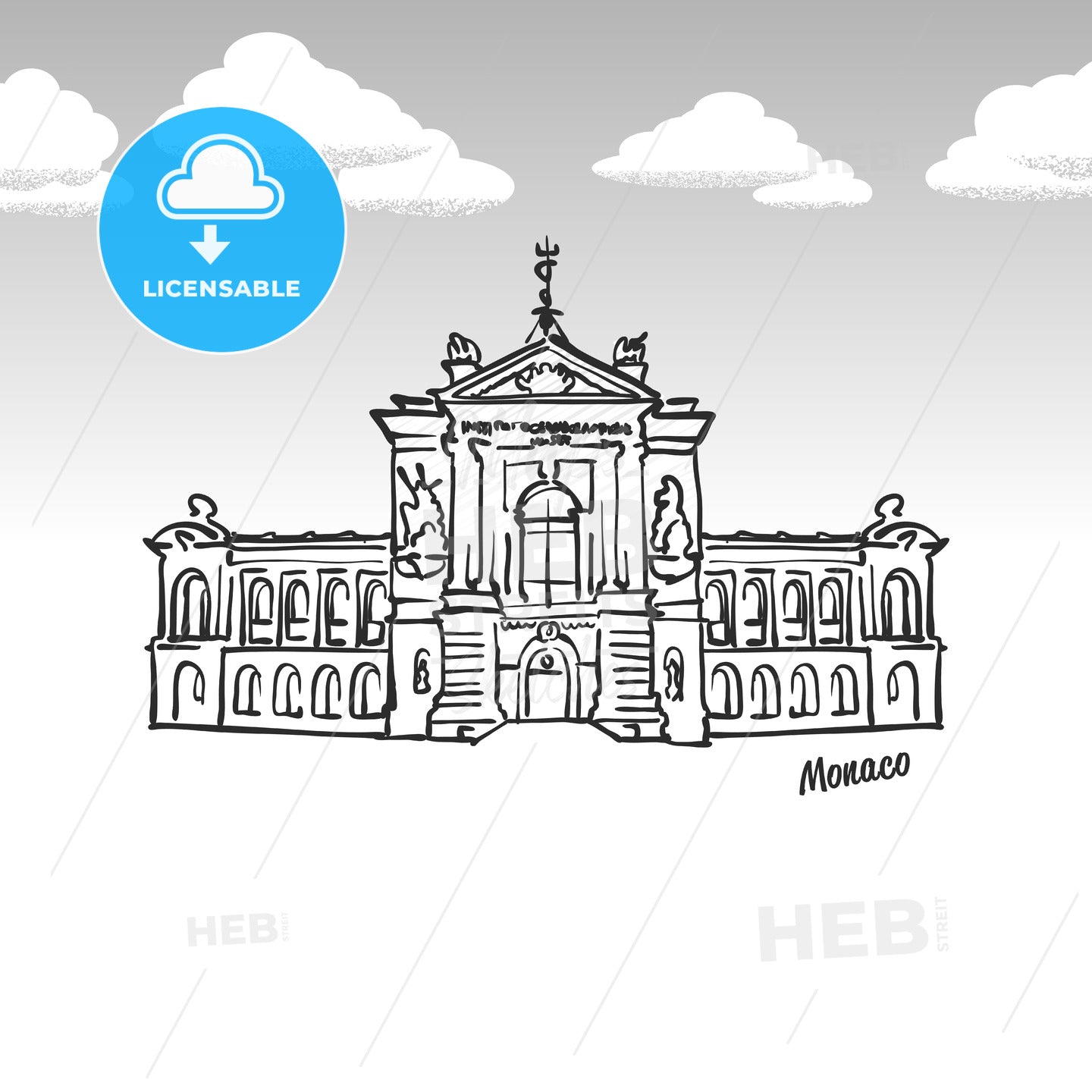 Monaco famous landmark sketch – instant download