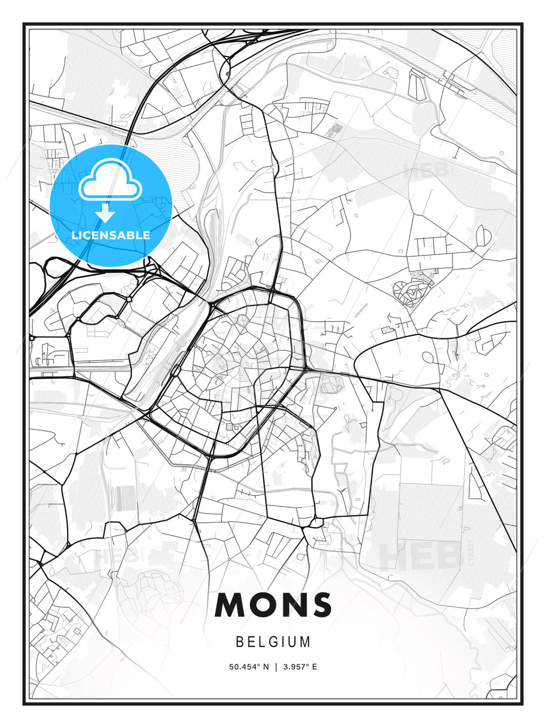 Mons, Belgium, Modern Print Template in Various Formats - HEBSTREITS Sketches