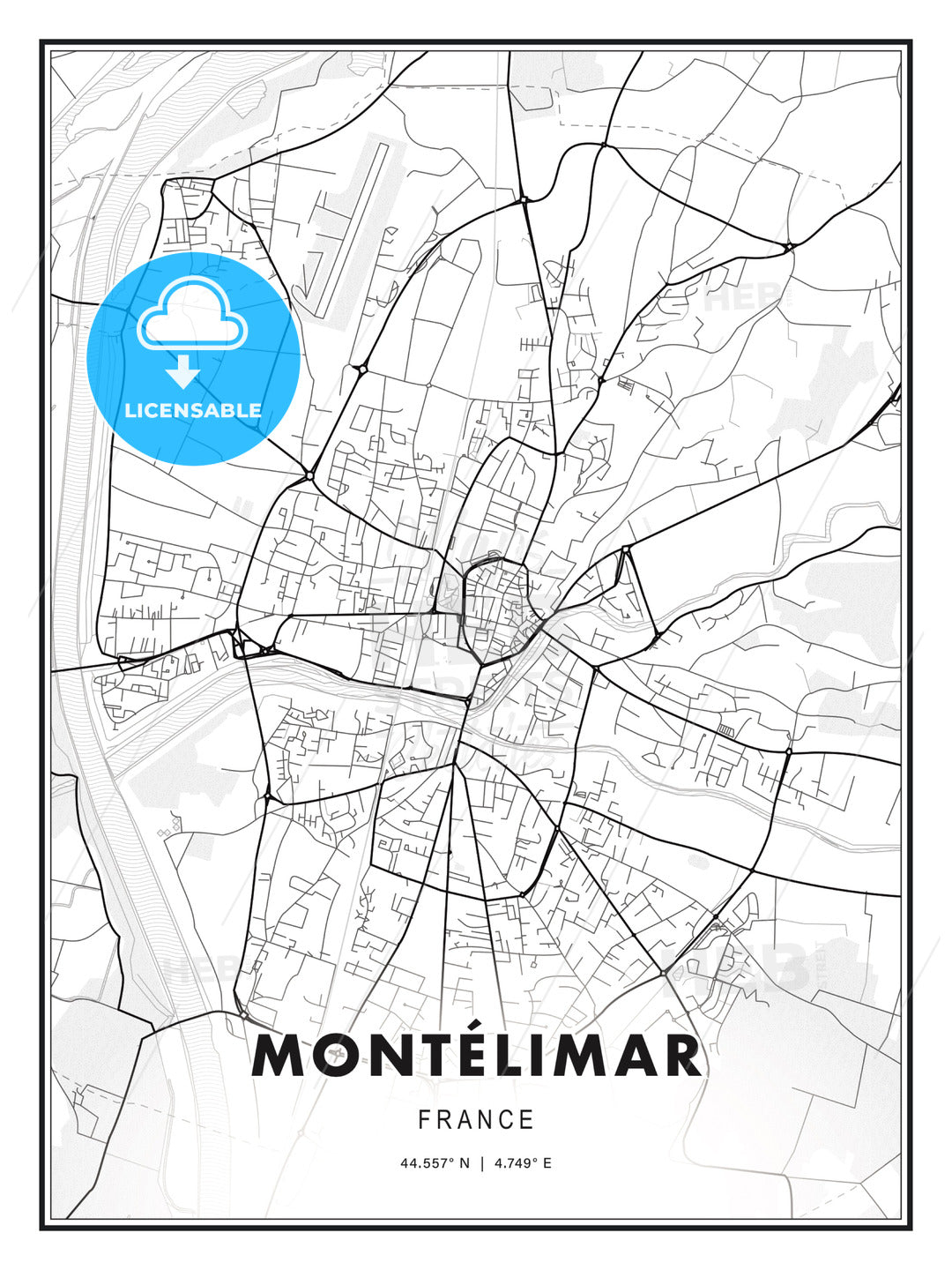 Montélimar, France, Modern Print Template in Various Formats - HEBSTREITS Sketches