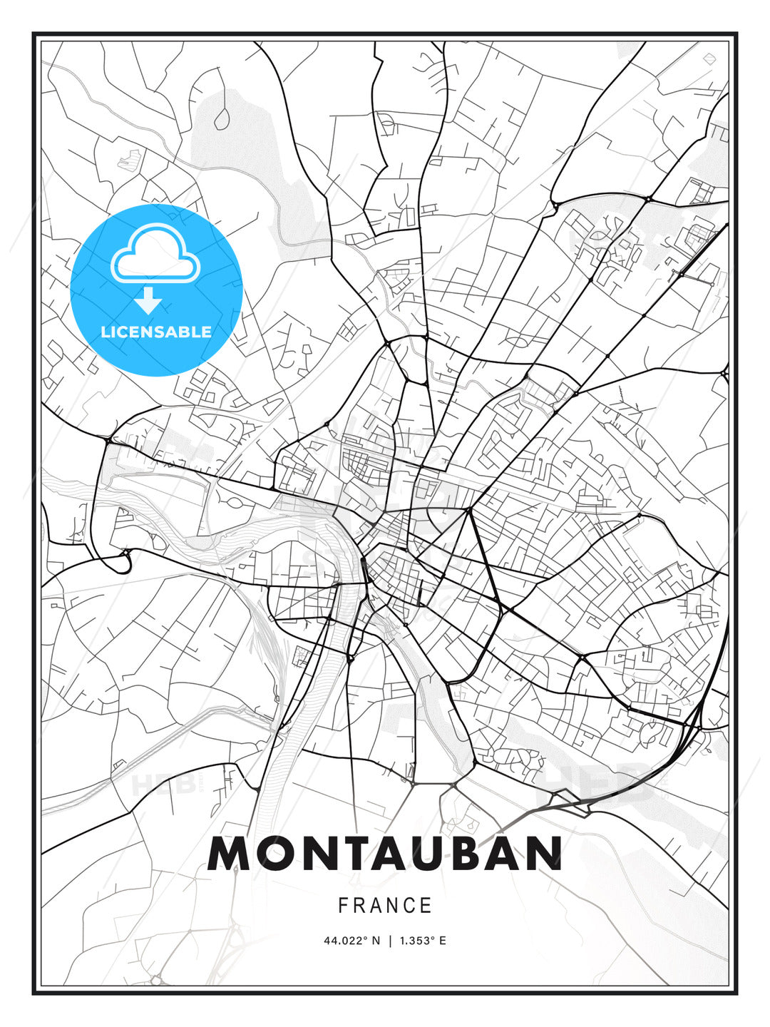 Montauban, France, Modern Print Template in Various Formats - HEBSTREITS Sketches