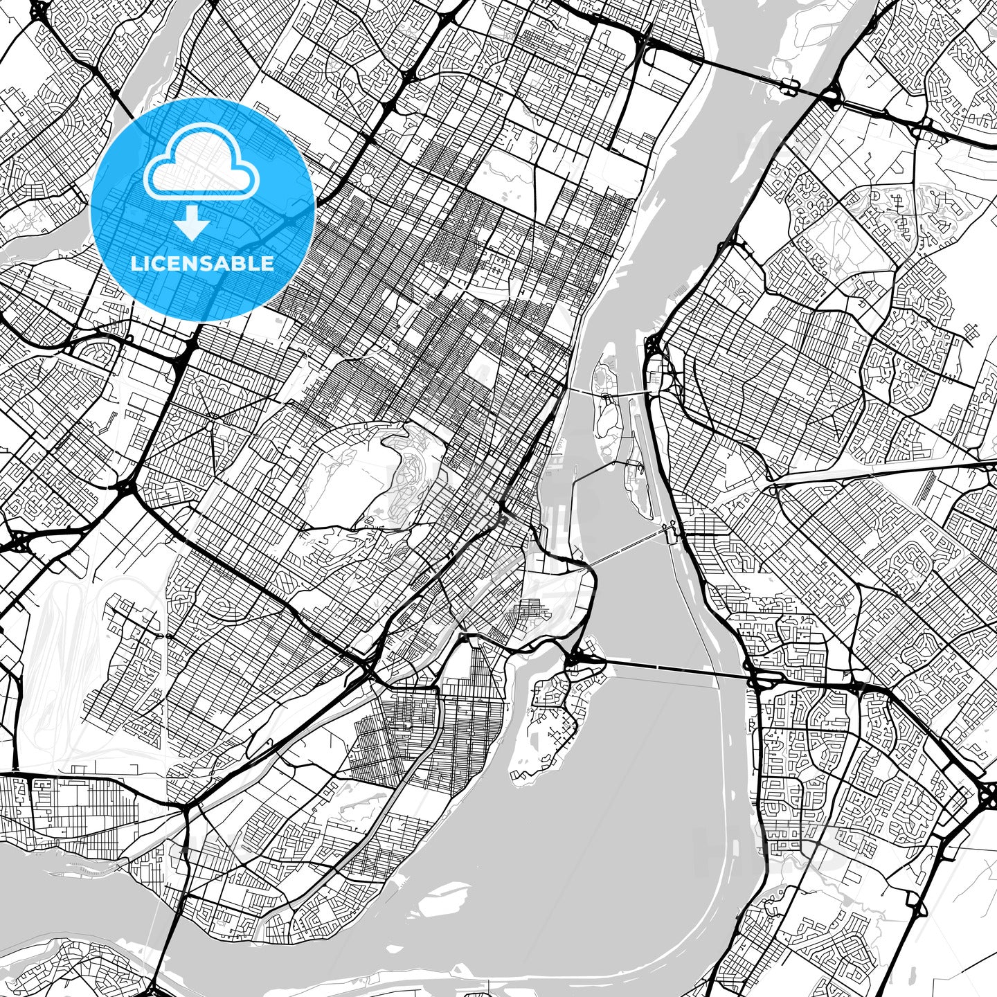 Montreal, Quebec, Downtown City Map, Light