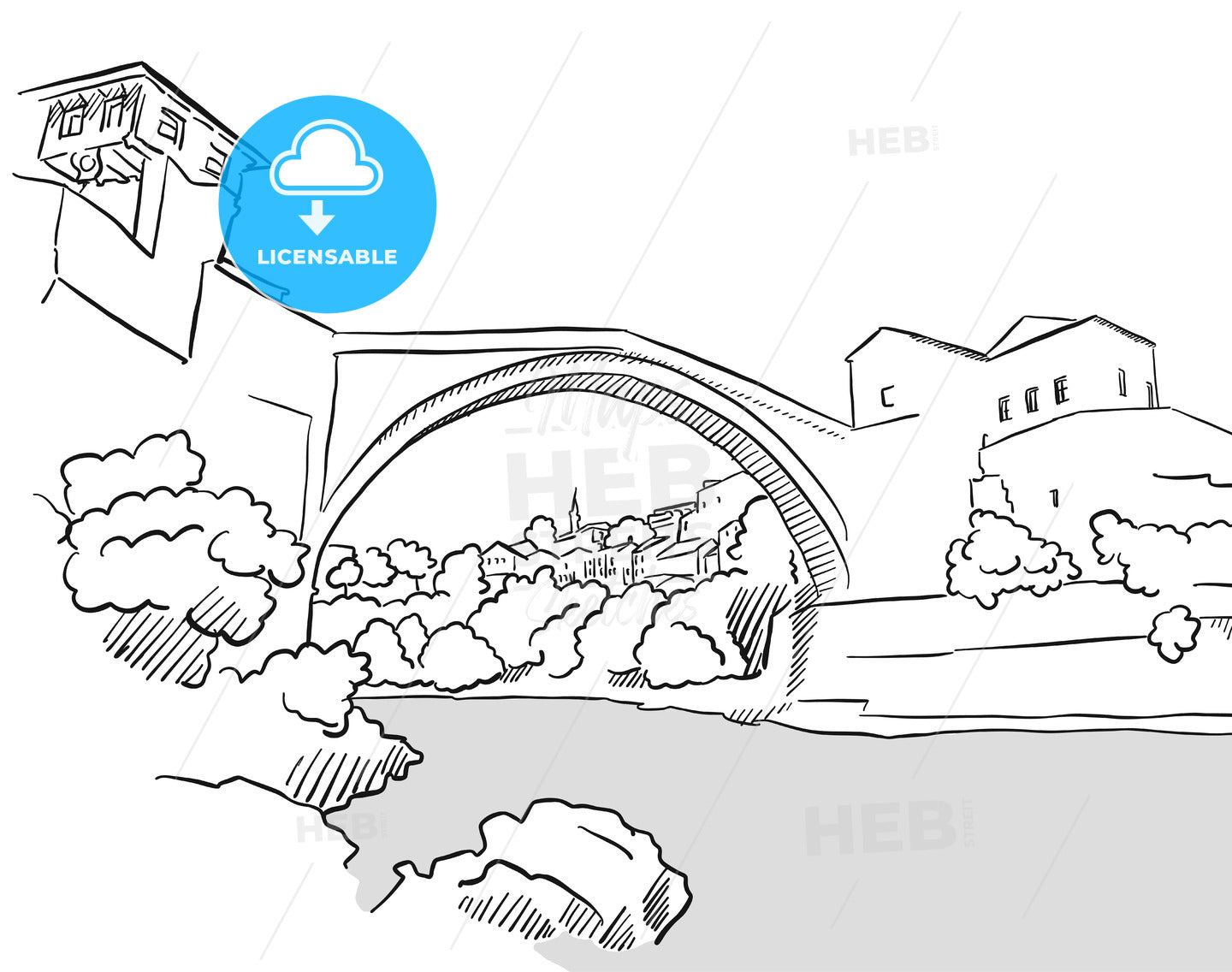 Mostar Bridge Bosnia Herzegovina Greeting Card Sketch – instant download