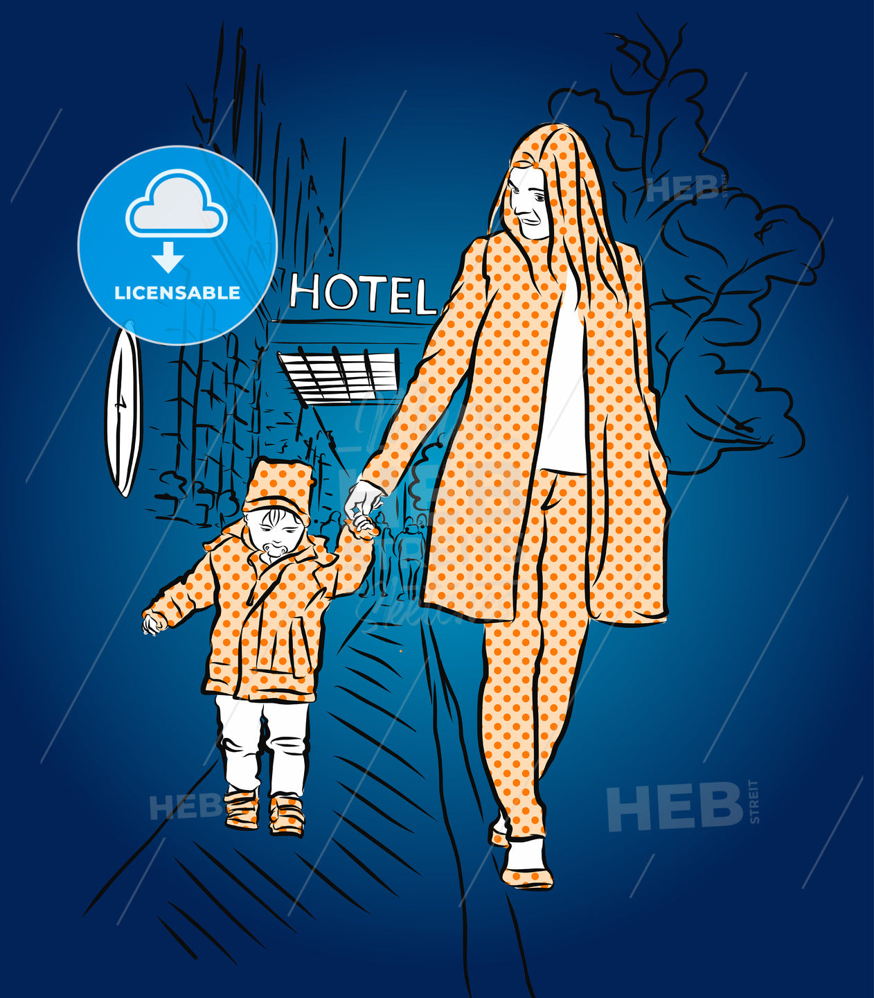 Mother and Son walking at Night – instant download