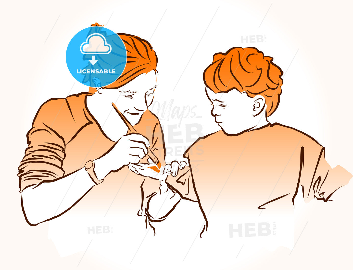 Mother paint child's hand for kid crafts. – instant download