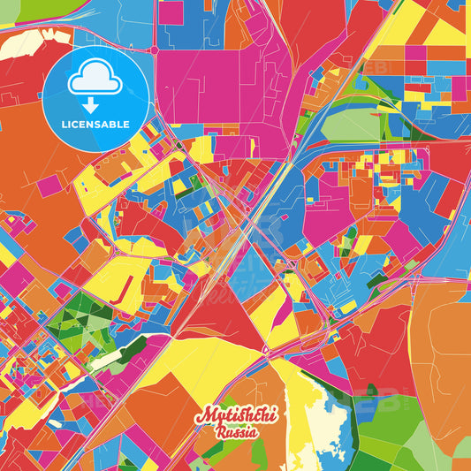 Mytishchi, Russia Crazy Colorful Street Map Poster Template - HEBSTREITS Sketches