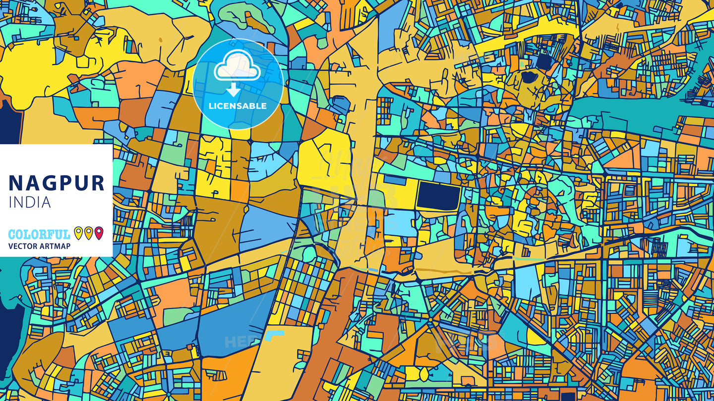 Nagpur, India, Colorful Vector Artmap