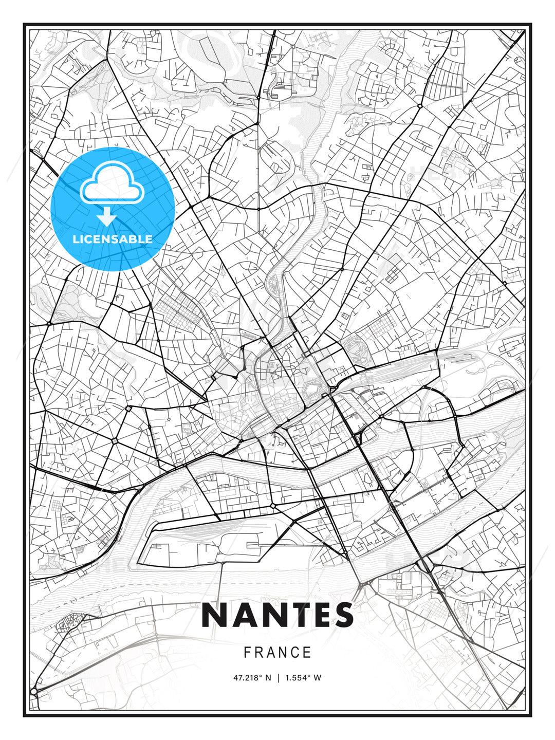 Nantes, France, Modern Print Template in Various Formats - HEBSTREITS Sketches