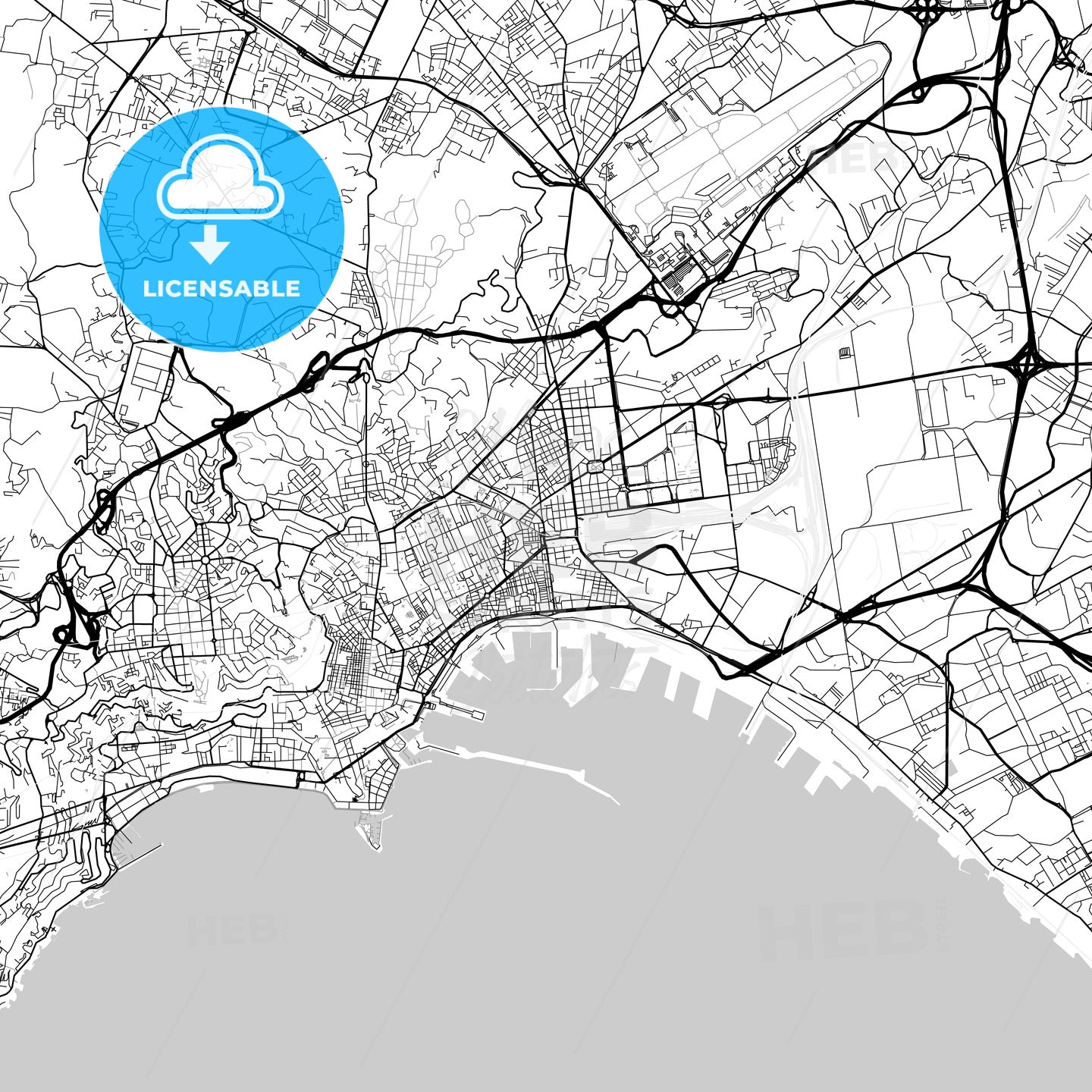Naples, Campania, downtown map, light