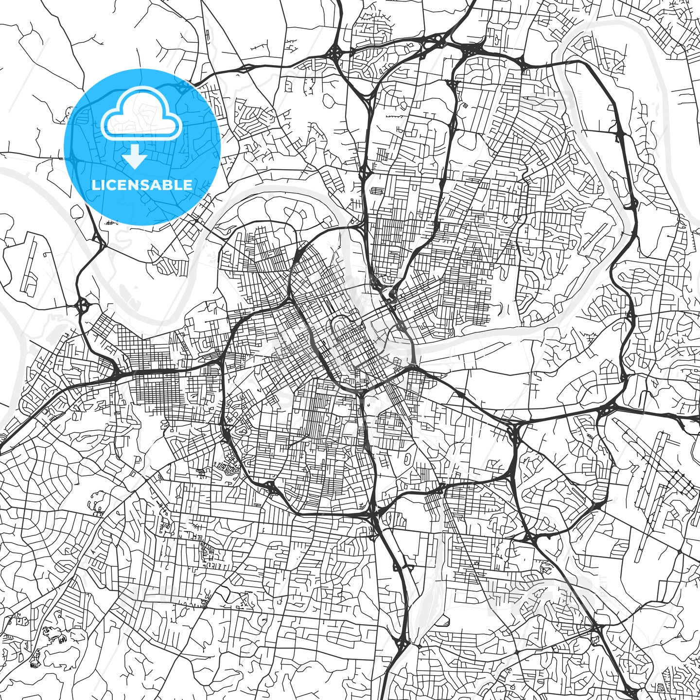 Nashville, Tennessee - Area Map - Light