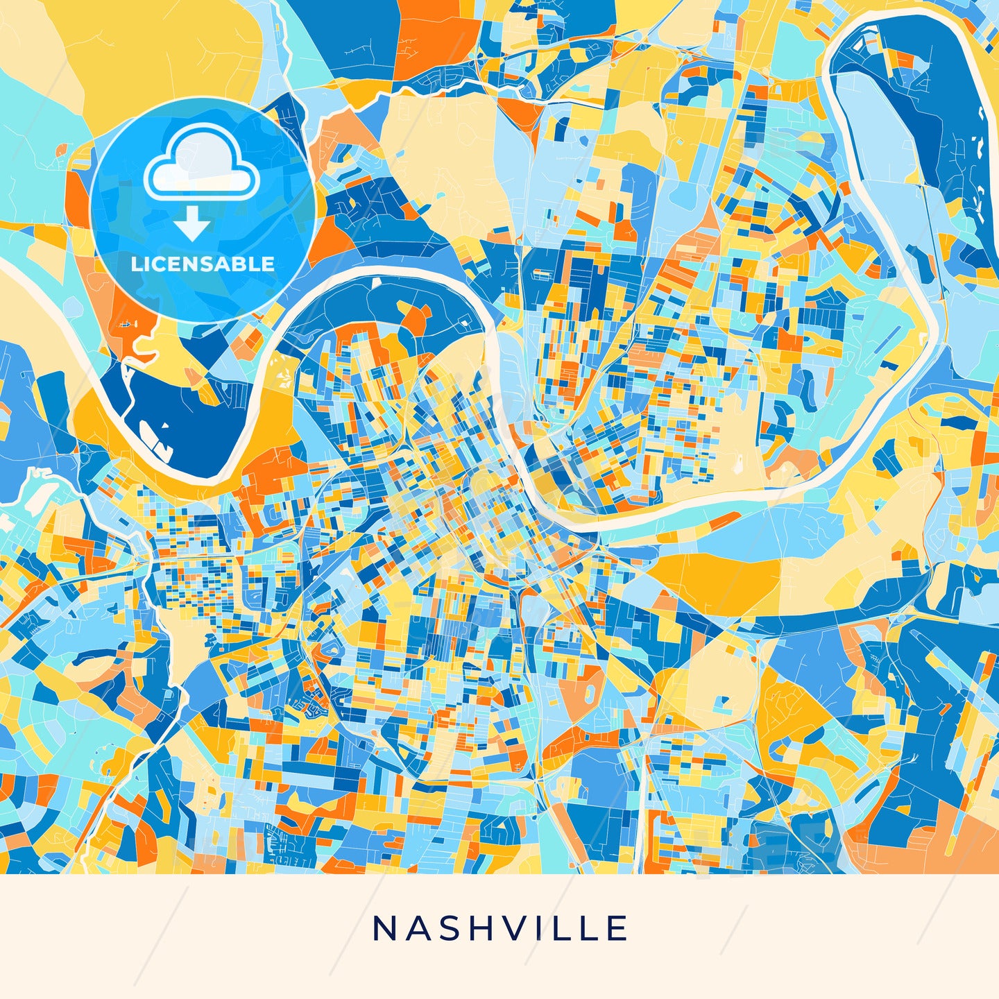 Nashville colorful map poster template