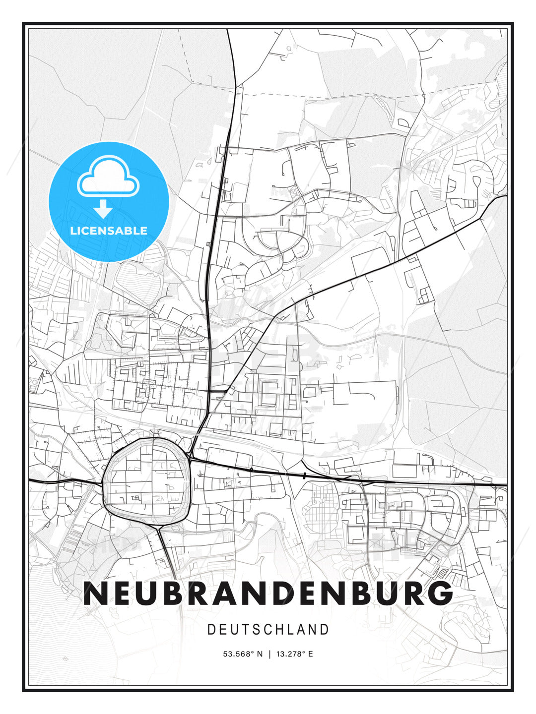 Neubrandenburg, Germany, Modern Print Template in Various Formats - HEBSTREITS Sketches