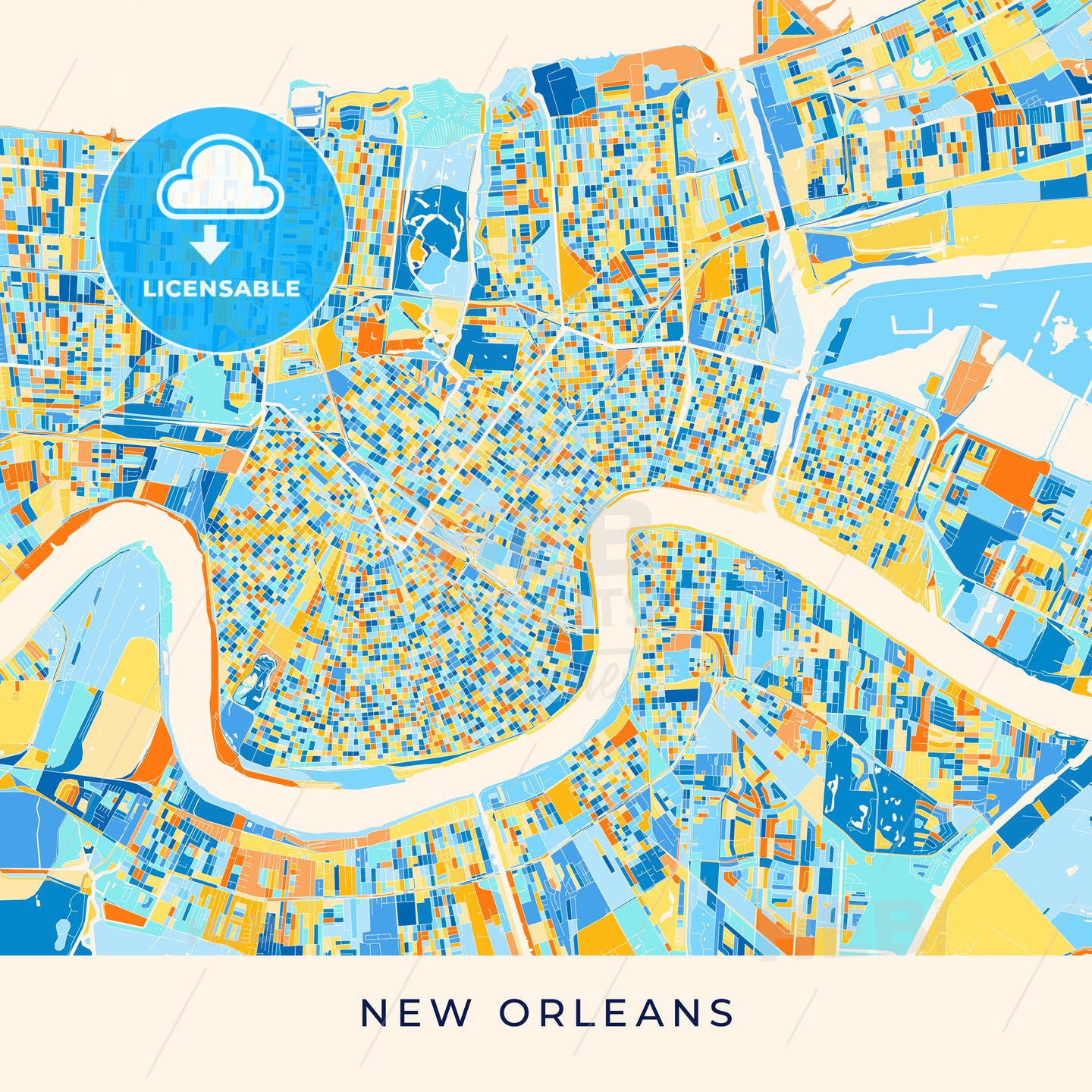 New Orleans colorful map poster template - HEBSTREITS