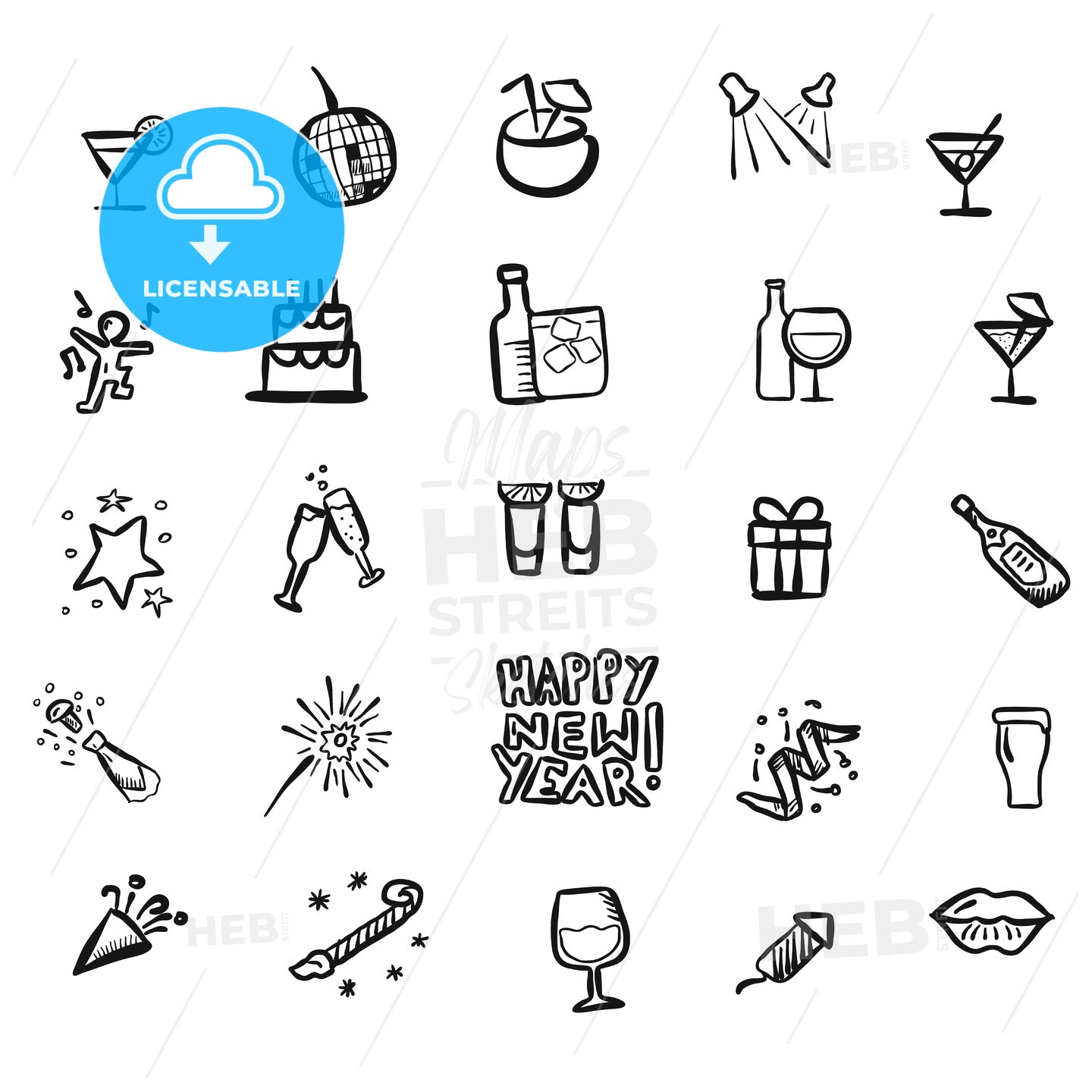 New Year Party Doodles – instant download