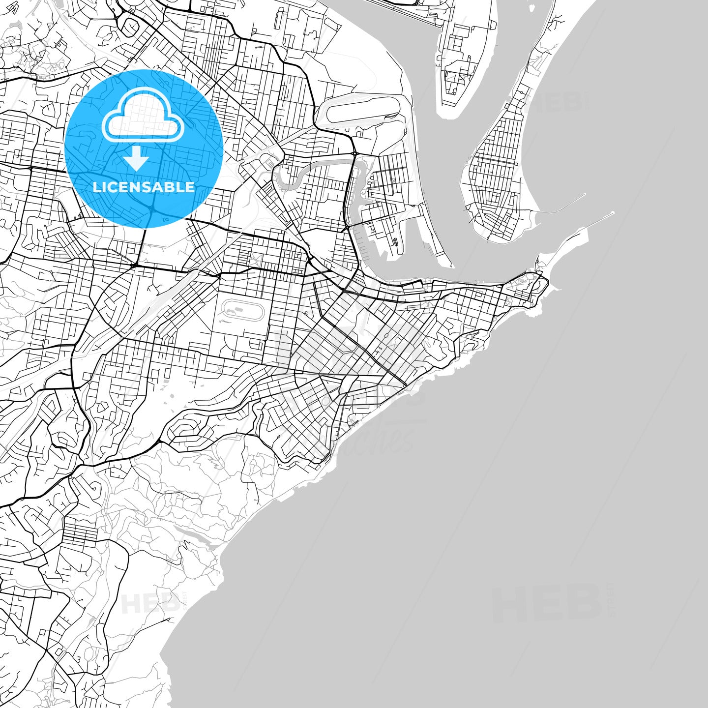 Newcastle, New South Wales - downtown map, light