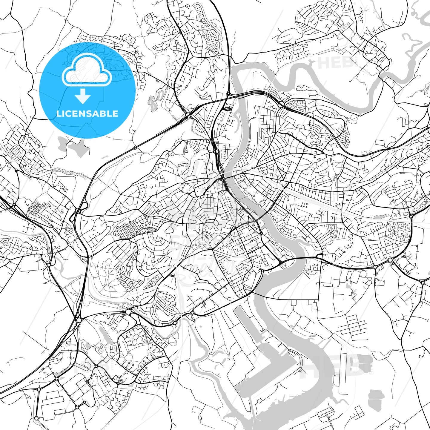 Newport, Wales, UK, Vector Map - Light