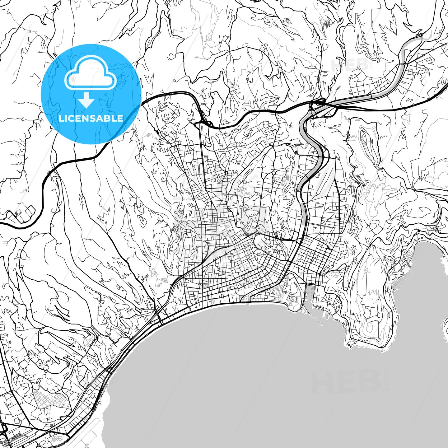 Nice, Alpes-Maritimes, downtown map, light