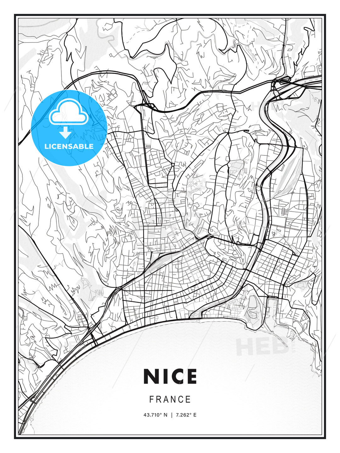 Nice, France, Modern Print Template in Various Formats - HEBSTREITS Sketches