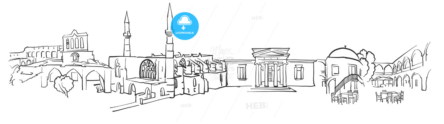 Nicosia Cyprus Panorama Sketch – instant download