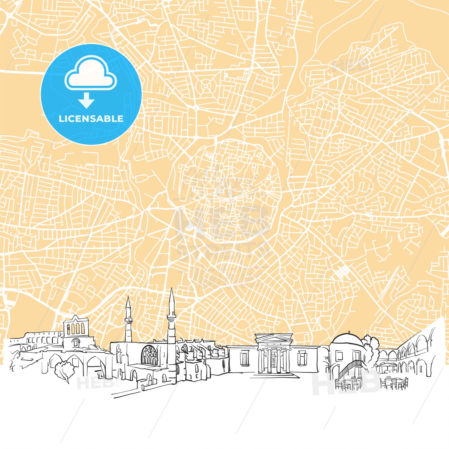 Nicosia Cyprus Skyline Map