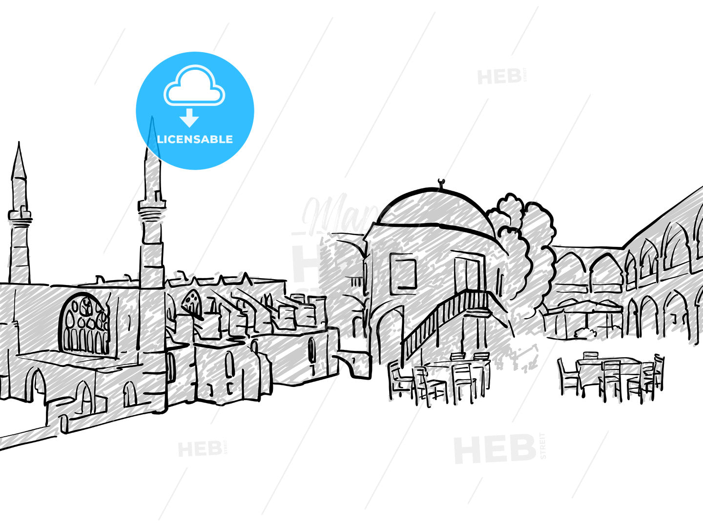 Nicosia, Cyprus famous Travel Sketch – instant download