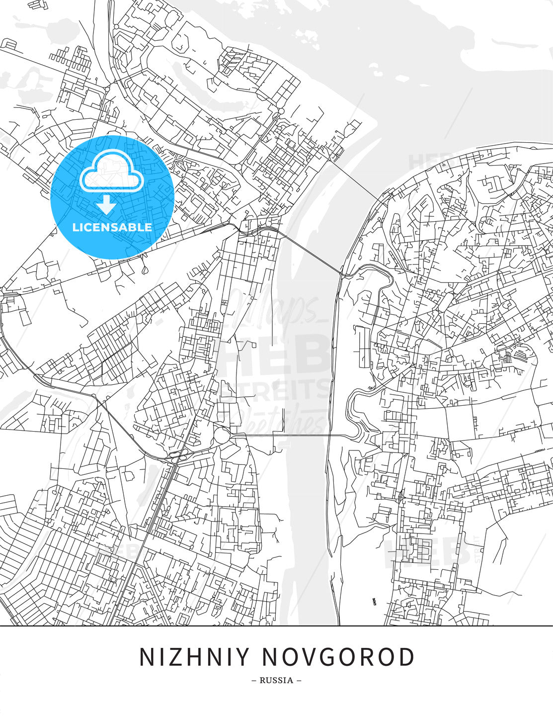 Nizhniy Novgorod, Russia, Map poster borderless print template - HEBSTREITS