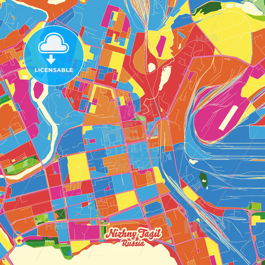 Nizhny Tagil, Russia Crazy Colorful Street Map Poster Template - HEBSTREITS Sketches