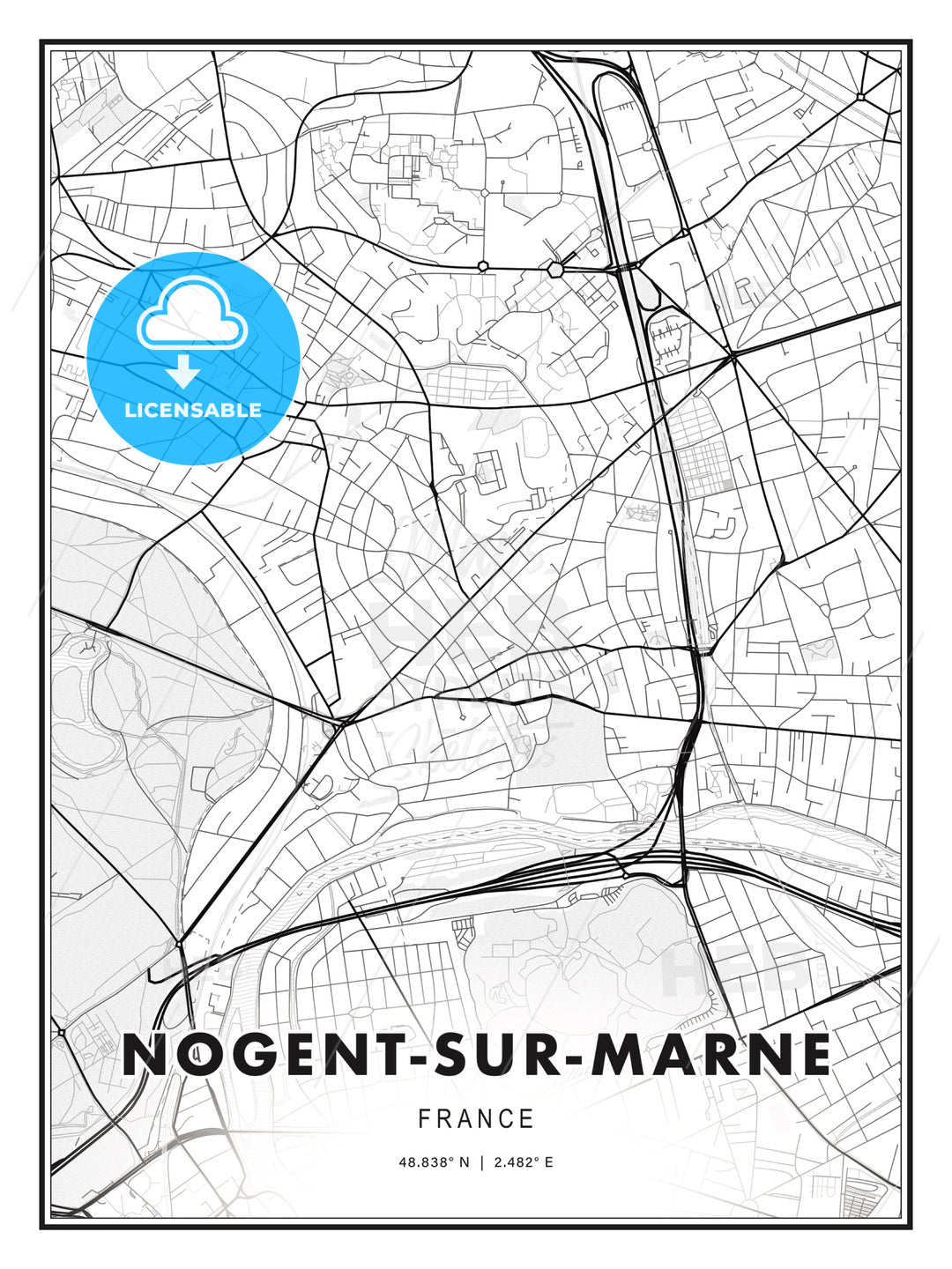 Nogent-sur-Marne, France, Modern Print Template in Various Formats - HEBSTREITS Sketches