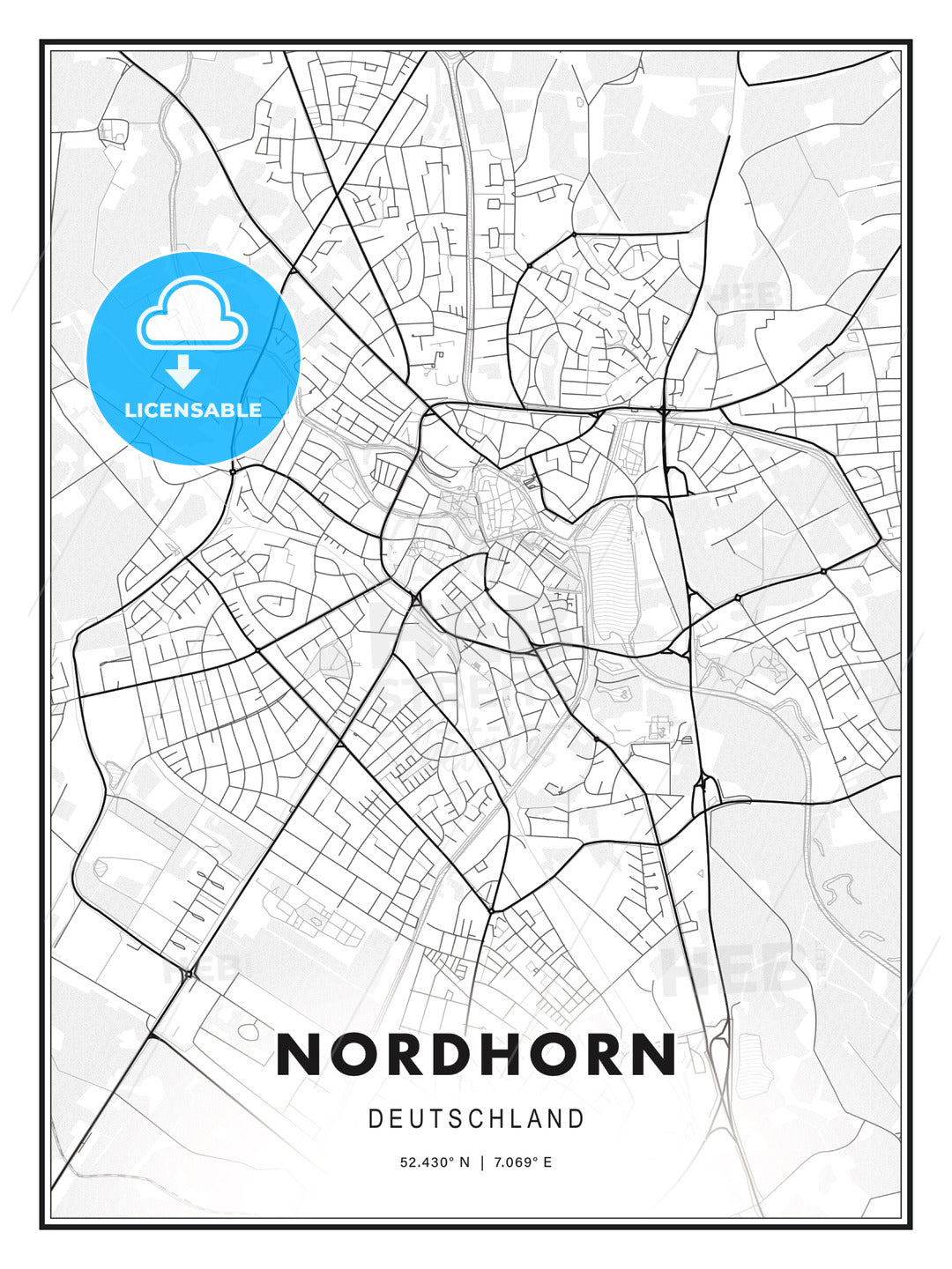 Nordhorn, Germany, Modern Print Template in Various Formats - HEBSTREITS Sketches
