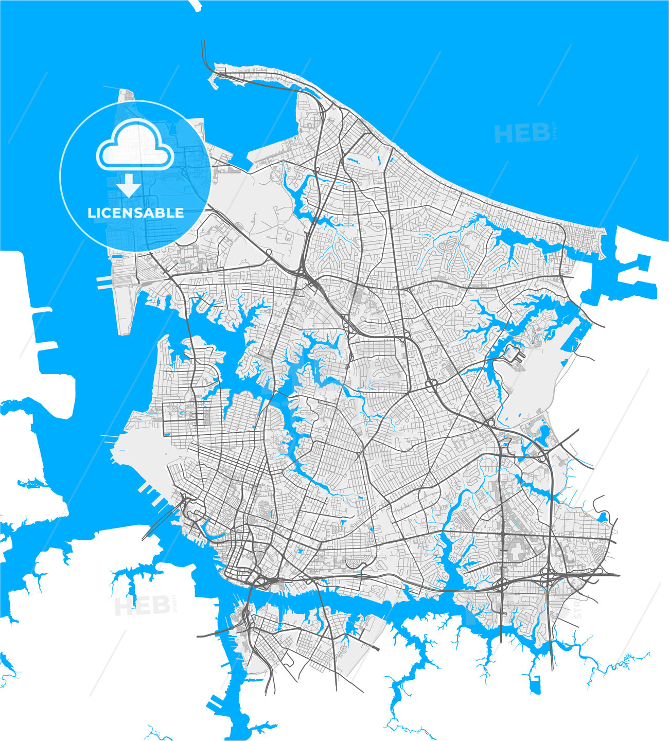 Norfolk, Virginia, United States, high resolution vector map - HEBSTREITS