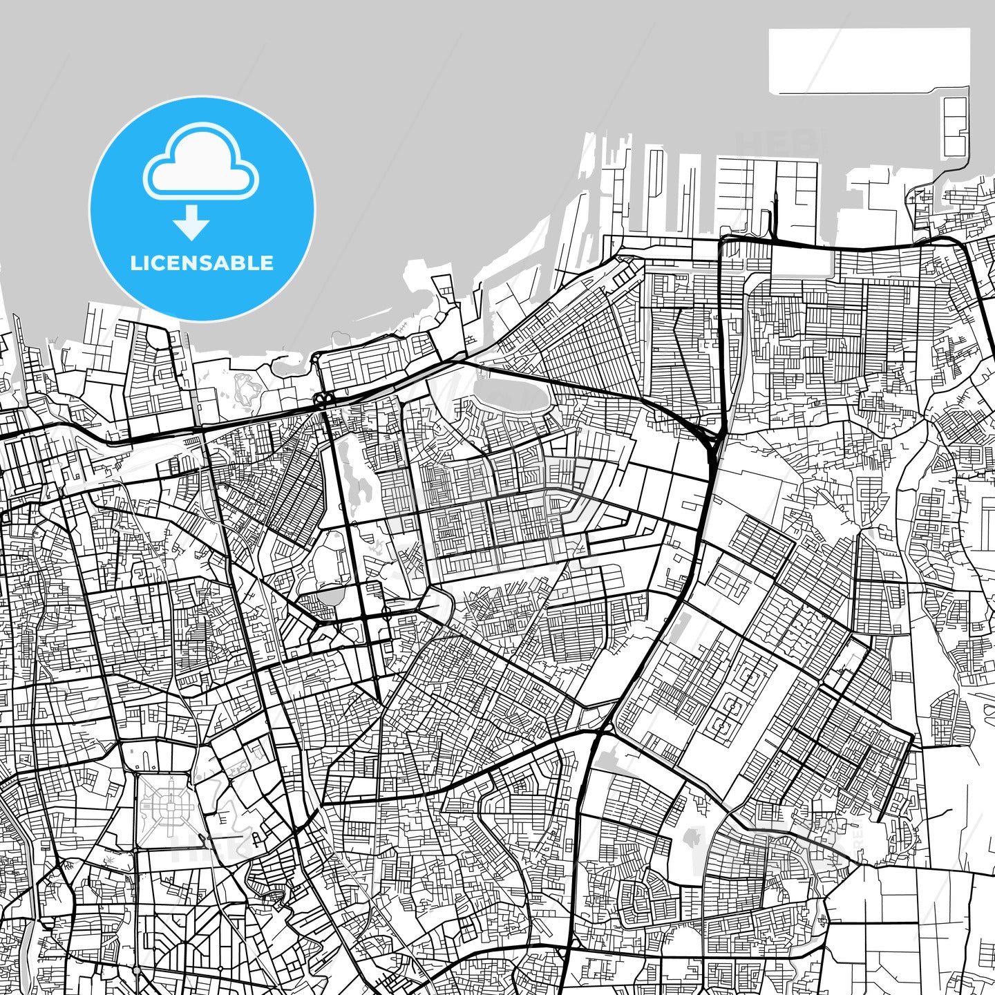 North Jakarta, Indonesia, Downtown City Map, Light