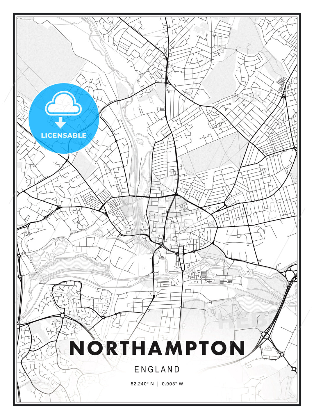 Northampton, England, Modern Print Template in Various Formats - HEBSTREITS Sketches