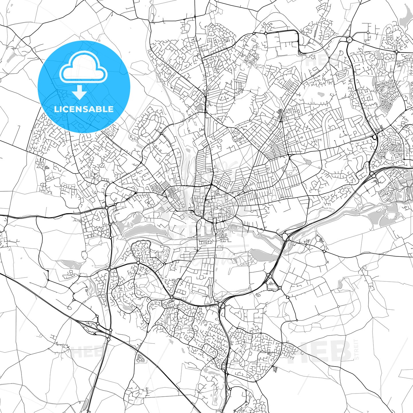 Northampton, England, UK, Vector Map - Light