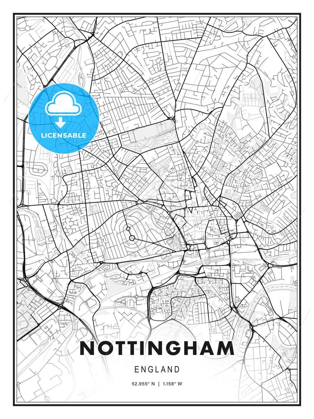 Nottingham, England, Modern Print Template in Various Formats - HEBSTREITS Sketches