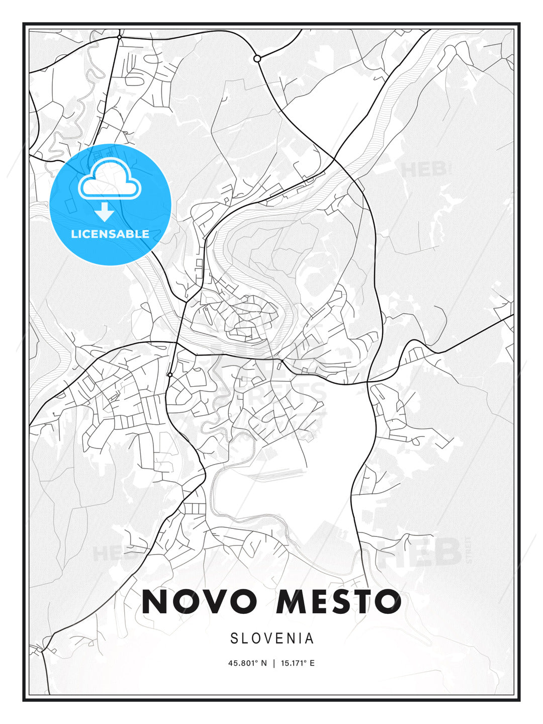 Novo Mesto, Slovenia, Modern Print Template in Various Formats - HEBSTREITS Sketches