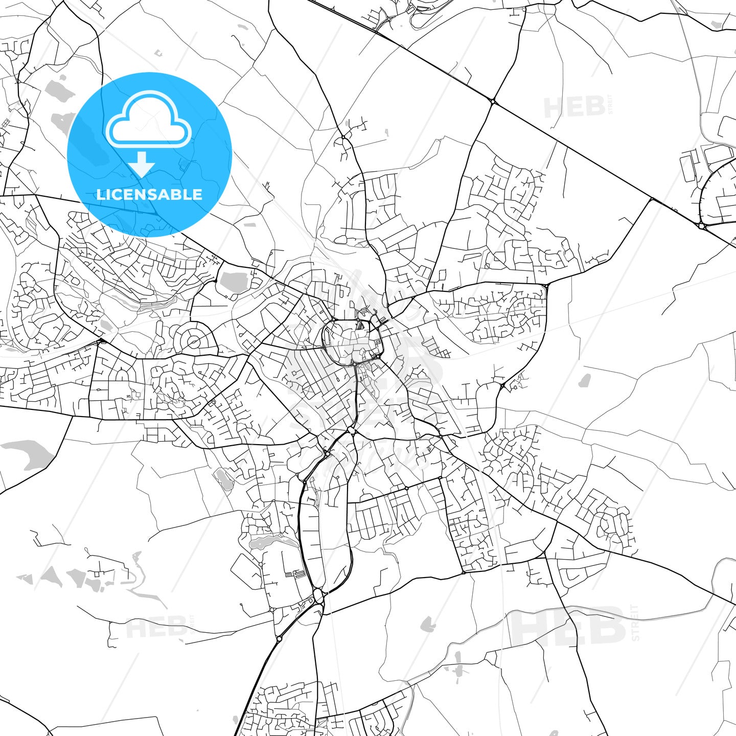Nuneaton, England, UK, Vector Map - Light