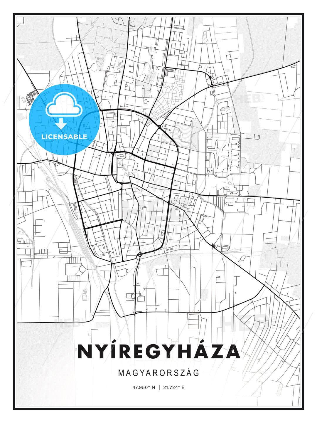Nyíregyháza, Hungary, Modern Print Template in Various Formats - HEBSTREITS Sketches