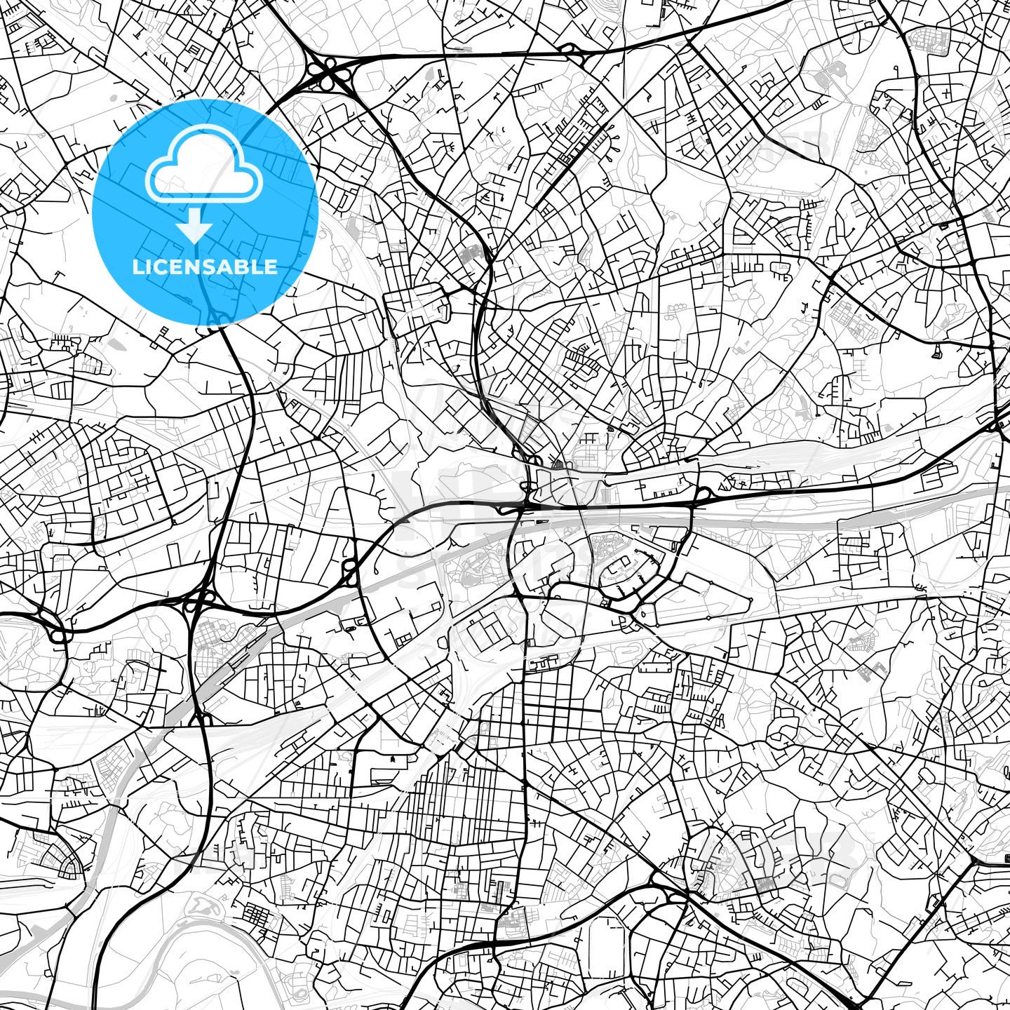 Oberhausen, Germany, Vector Map - Light