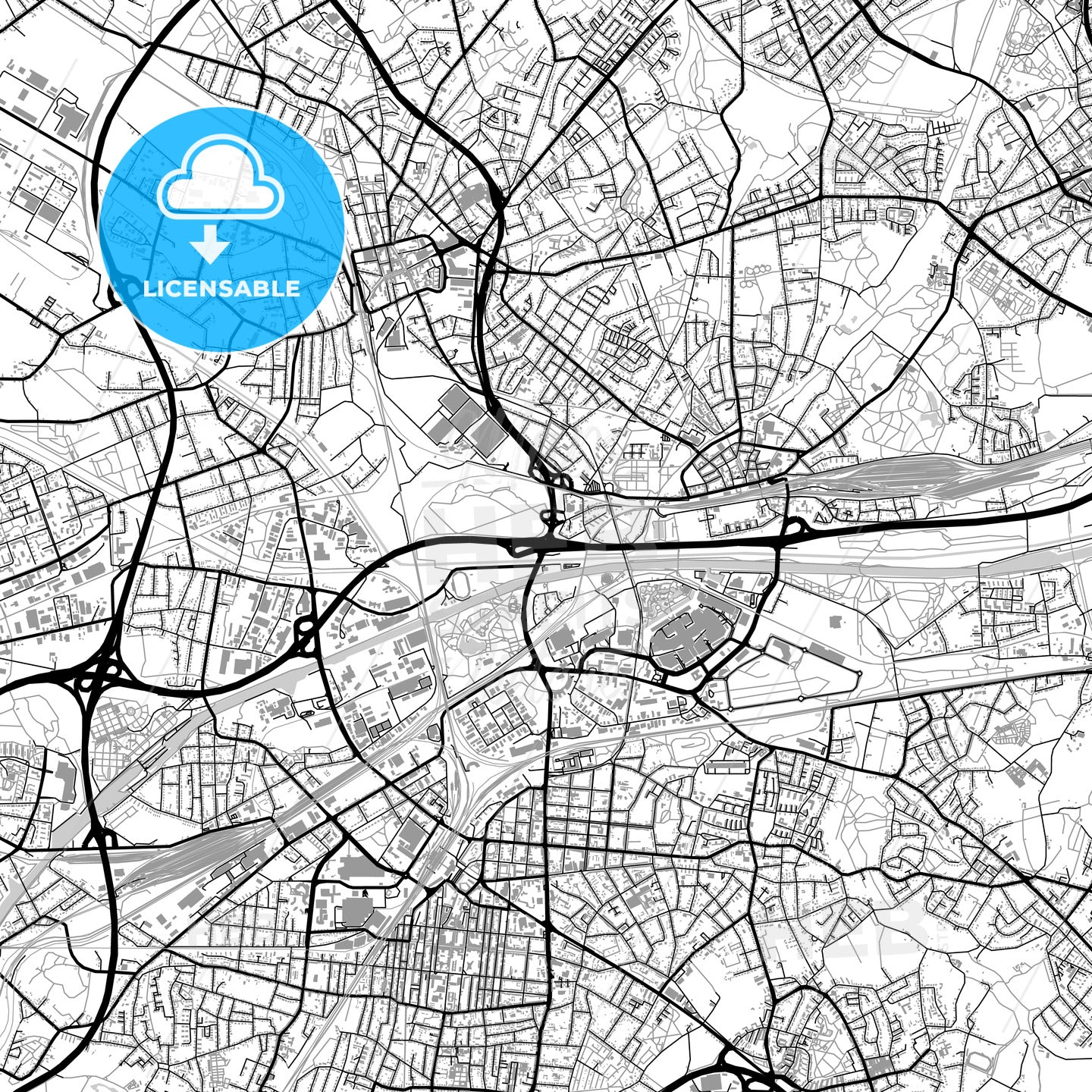 Oberhausen, Germany, vector map with buildings