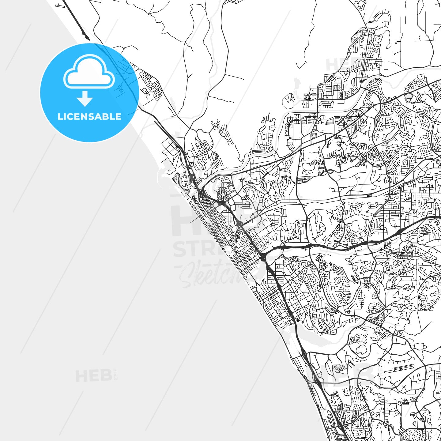 Oceanside, California - Area Map - Light