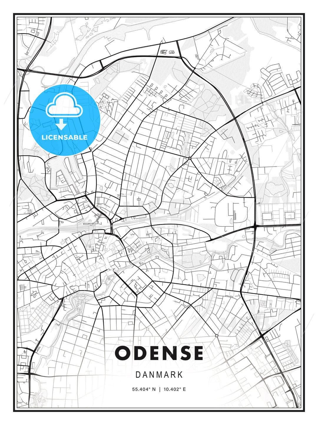 Odense, Denmark, Modern Print Template in Various Formats - HEBSTREITS Sketches